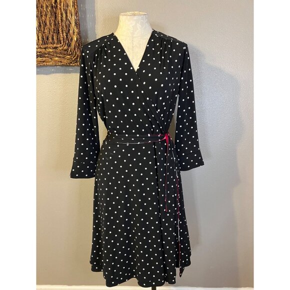 WHBM Medium M Reversible Floral Dot Faux Wrap Dress No Belt - Picture 3 of 15